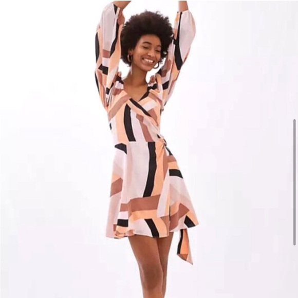 Hutch Dresses & Skirts - Anthropologie Hutch Geo Wrap Mini Dress Mod Retro Peach Pink Combo Belted XS